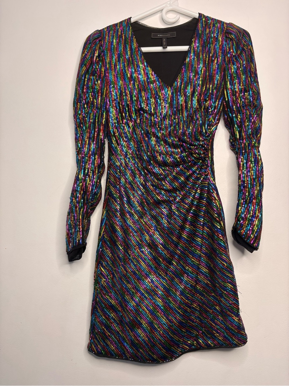 BCBGMaxAzria Multicolor Sequin V-Neck Mini Dress